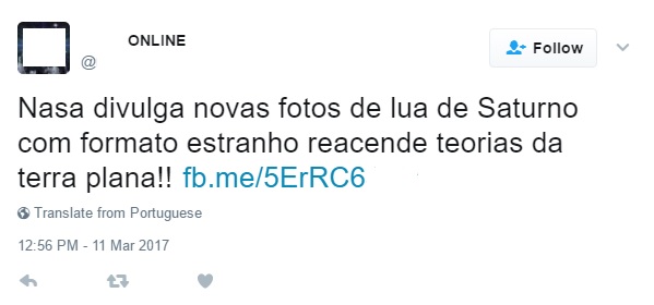 Print de um tweet falando sobre a absurda teoria da Terra Plana